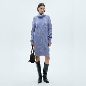 Mango Sky blue turtle neck knit dress NWT